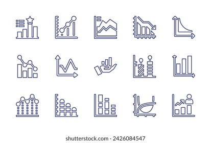 Graph line icon set. Editable stroke. Vector illustration. Containing bar graph, decline, line graph, decrease, bar chart, growth, diagram, promote, graph, line chart, data analytics.