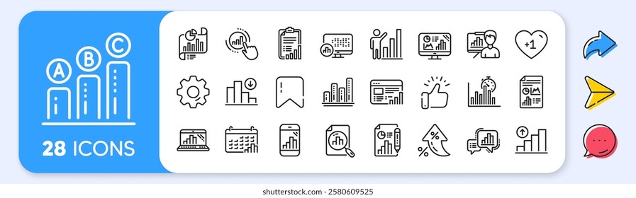 Graph line icons. Interest rate, AI generate, Inflation icons. Set of Chart presentation, Report, Increase growth graph icons. Analytics testing, Falling demand, Pie chart report. Vector