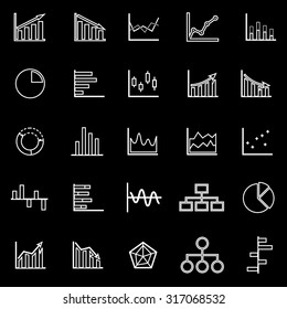 Graph line icons on black background, stock vector