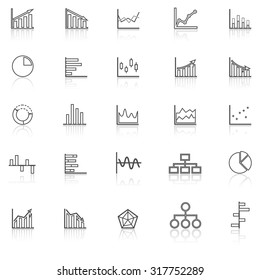 Graph line icons with reflect on white background, stock vector