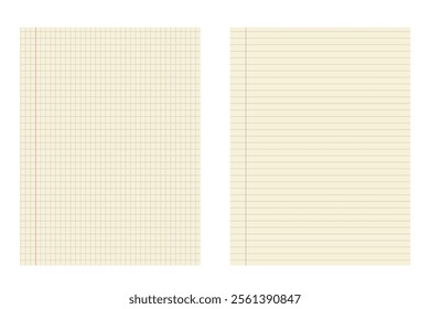 Graph and lined paper template with red margin for school and office use. Geometric pattern for school, wallpaper, textures, notebook. Lined blank