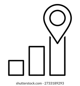 Graph mit Positionsstift und vergrößerten Balken Symbol auf transparentem Hintergrund