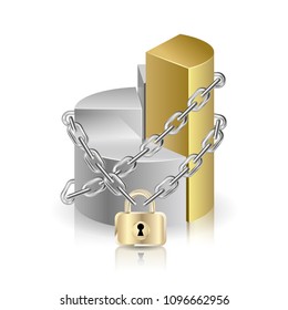 Graph locked by a chain.Isolated on white background.