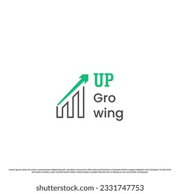 Obere Grafik-Logo-Design-Illustration. Einfache minimalistische flache Icon Linie Grafik-Balkendiagramm nach oben wachsen. Symbol für das Rechnungslegungskonzept von Finanzunternehmen.