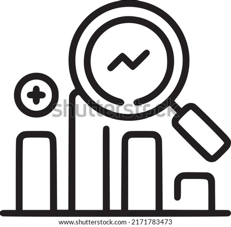 Graph and loupe vector icon, financial analyses illustration. EPS