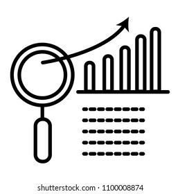 Graph with magnifier. Vector icon.
