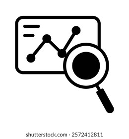 Graph with magnifying glass, symbolizing market research