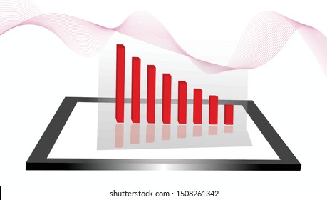 The graph mark decreases. Red financial icon reduced Stocks fall on a white background And abstract images, illustrations - vector	