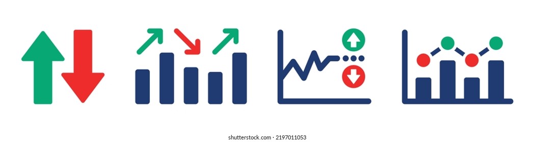 Graph Market Volatility Icon Set. Chart Up And Down Of Stock Market Symbol Vector Illustration.