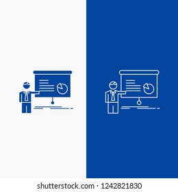 graph, meeting, presentation, report, seminar Line and Glyph web Button in Blue color Vertical Banner for UI and UX, website or mobile application