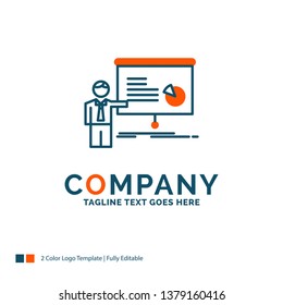graph, meeting, presentation, report, seminar Logo Design. Blue and Orange Brand Name Design. Place for Tagline. Business Logo template.