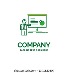 graph, meeting, presentation, report, seminar Flat Business Logo template. Creative Green Brand Name Design.