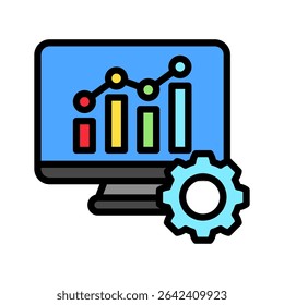 Graph mini illustration outline color icon, use for machine learning, education, technology industry, UI, UX kit, app and web development, digital or print.
