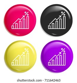 Graph multi color glossy badge icon set. Realistic shiny badge icon or logo mockup