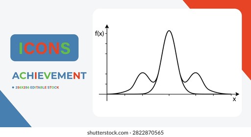 Graph with multiple peaks and colorful icons on white background with geometric shapes