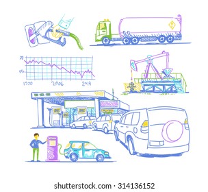 Graph oil transportation set of color images