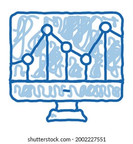 Graph On Computer Monitor Financial sketch icon vector. Hand drawn blue doodle line art isolated symbol illustration