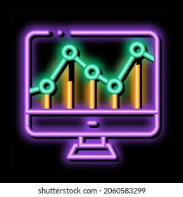 Graph On Computer Monitor Financial neon light sign vector. Glowing bright icon transparent symbol illustration