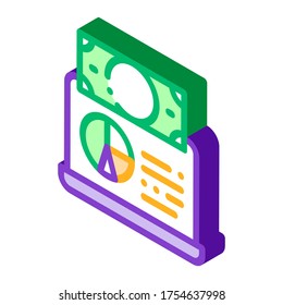 Graph On Laptop Screen Money Signo isométrico vectorial financiero. ilustración de símbolo aislado de color