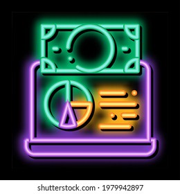 Graph On Laptop-Bildschirm Geld Finanz Neon Leuchtzeichen Vektorgrafik. Leuchtendes Symbol, transparentes Symbol