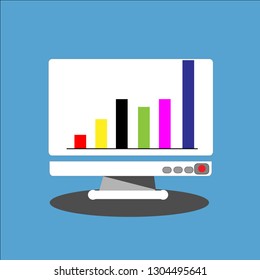 Graph on screen computer on blue background
