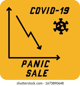 Graph on  a yellow background with coronavirus covid-19. Fall in profitability, panic sale.