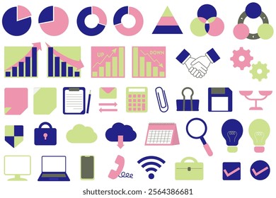 Graph and other business icons and vector illustration set