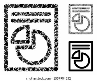 Graph page composition of abrupt items in various sizes and color tints, based on graph page icon. Vector joggly items are combined into collage. Graph page icons collage with dotted pattern.