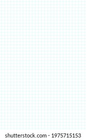 Graph paper, coordinate paper, grid paper, or squared paper image simple background illustration. Drawing with peppermint light blue fine lines making up a regular grid. Portrait, small size grid.