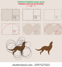 Graph paper with golden ratio. Wolf logo. It was made according to the principles of the golden ratio.