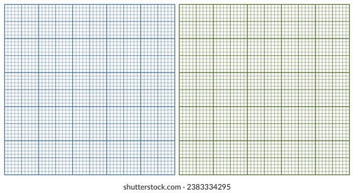 Graph paper with grid. Millimeter paper texture, geometric pattern. Green lined blank for drawing, studying, technical engineering or scale measurement. Vector illustration