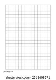 Graph Paper half inch squares printable template A4 notebook format. Graph gray grid for college, journals, diary or math engineering grid line printable.