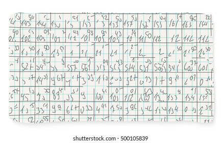 Graph paper and hand written numbers