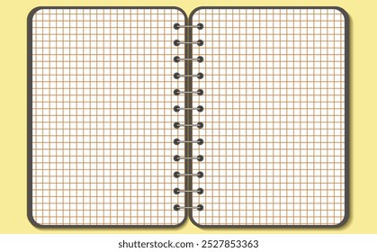 Graph paper. Open notepad. Printable squared grid paper with color lines. Geometric background for school, textures, notebook, diary. Copy space blank.