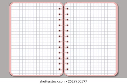 Graph paper. Open notepad. Printable squared grid paper with color lines. Geometric background for school, textures, notebook, diary. Copy space blank.