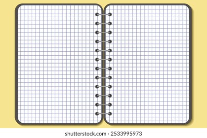 Graph paper. Open notepad. Printable squared grid paper with color lines. Geometric background for school, textures, notebook, diary. Copy space blank.