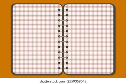 Graph paper. Open notepad. Printable squared grid paper with color lines. Geometric background for school, textures, notebook, diary. Copy space blank.