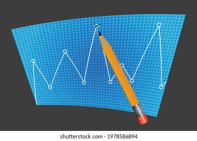 Graph paper with a pencil and cross
