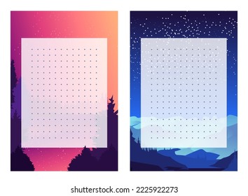 Graph paper. Printable dotted grid paper. Gratitude Journal Customizable Interior. Geometric abstract dotted transparent illustration with dots. Mountain landscapes on background