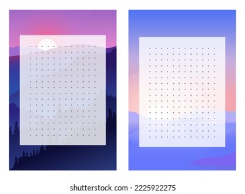 Graph paper. Printable dotted grid paper. Gratitude Journal Customizable Interior. Geometric abstract dotted transparent illustration with dots. Mountain landscapes on background