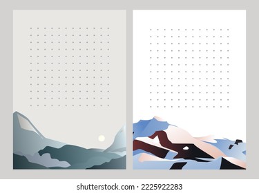 Graph paper. Printable dotted grid paper. Gratitude Journal Customizable Interior. Geometric abstract dotted transparent illustration with dots. Mountain landscapes on background