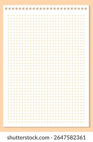 Graph paper. Printable dotted grid paper on white background. Geometric abstract dotted transparent illustration with dots for school, notebook, diary, notes, print. Realistic paper blank size A4.