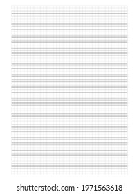 Graph paper. Printable grid paper with stave on a white background. A blank music sheet paper with staff. Geometric pattern for composition, education, school. Realistic lined paper blank size Letter.