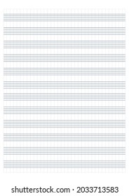 Graph paper. Printable grid paper with stave on a white background. A blank music sheet paper with staff. Geometric pattern for composition, education, school. Realistic lined paper blank size A4.