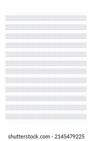 Graph paper. Printable grid paper with stave on a white background. A blank music sheet paper with staff. Geometric pattern for composition, education, school. Realistic lined paper blank size A4.