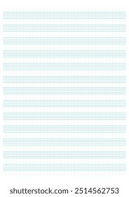 Graph paper. Printable grid paper with stave on a white background. A blank music sheet paper with staff. Geometric pattern for composition, education, school. Realistic lined paper blank size A4.