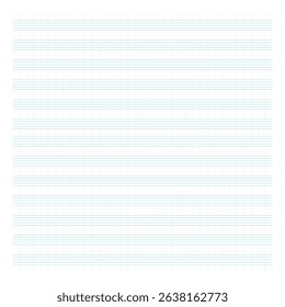 Graph paper. Printable grid paper with stave on a white background. A blank music sheet paper with staff. Geometric pattern for composition, education, school. Realistic lined paper blank size A4.