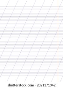 Graph paper. Printable lined grid paper with color horisontal, diagonal lines. Geometric pattern for school, oblique notebook. Realistic lined paper blank size Letter. Exercise page for calligraphy.
