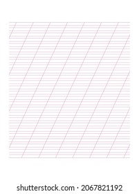 Graph paper. Printable lined grid paper with color horisontal, diagonal lines. Geometric pattern for school, oblique notebook. Realistic lined paper blank size Letter. Exercise page for calligraphy.