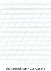 Graph paper. Printable lined grid paper with color horisontal, diagonal lines. Geometric pattern for school, oblique notebook. Realistic lined paper blank size Letter. Exercise page for calligraphy.
